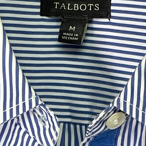 TALBOTS STRIPED POPLIN HIDDEN BUTTON-UP BLOUSE – SIZE MEDIUM - Picture 2 of 6